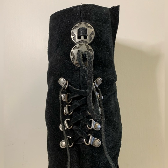 Celestial Suede Leather Boots Size 8 Metal Star Lace Up Details Hidden Zipper - Picture 2 of 10